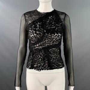 NINA RICCI Size S Black Lace Back Zip Up Dress Top